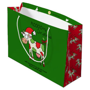 Cow Funny Cartoon Christmas Holiday Large Gift Bag