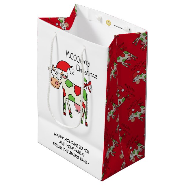 Cow Funny Cartoon Christmas Holiday Medium Gift Bag (Front Angled)