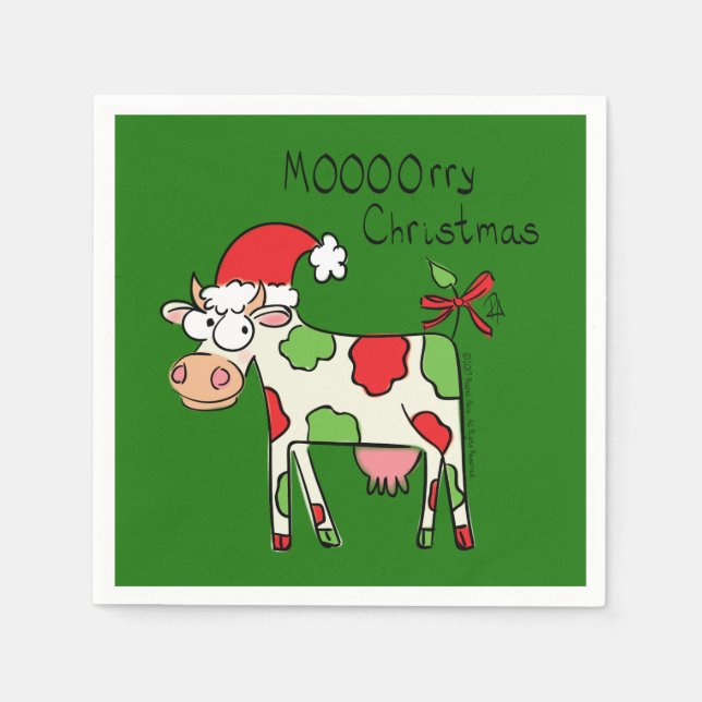 Cow Funny Cartoon Christmas Holiday Napkin (Front)