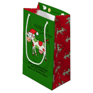 Cow Funny Cartoon Christmas Holiday Small Gift Bag