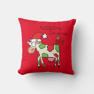 Cow Funny Cartoon Christmas Holiday Throw Pillow