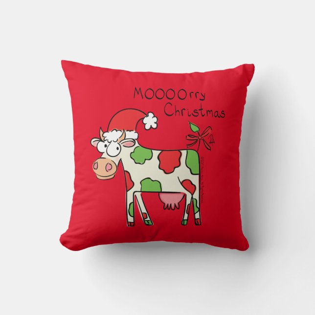 Cow Funny Cartoon Christmas Holiday Throw Pillow (Front)