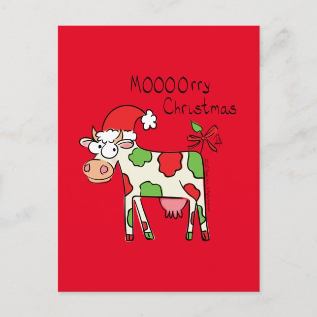 Cow Funny Cartoon Christmas Postcard (Front)