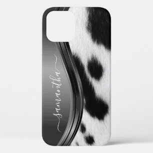 Cow Fur Spots Handwritten Name Metal iPhone 12 Pro Case