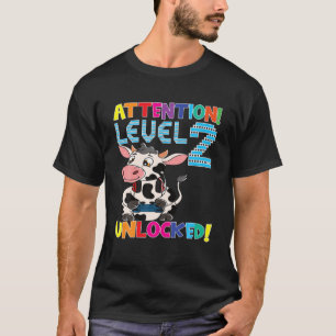 Cow Gamer Boy Attention Level 2 Unlocked Gaming Bi T-Shirt
