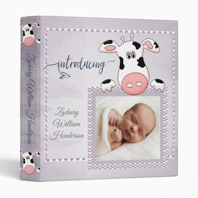 Cow Gender Neutral Baby Photo Album Binder (Front/Spine)