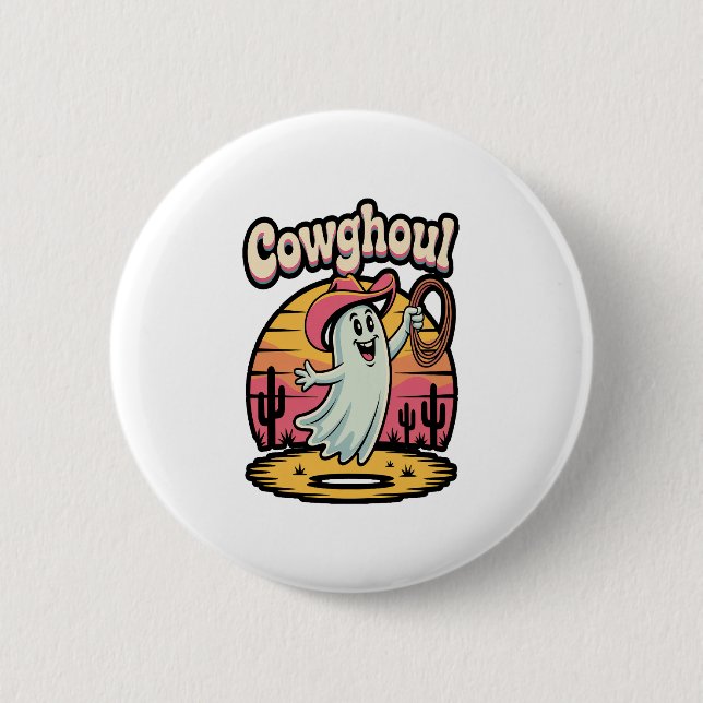 Cow Ghoul Halloween Spooky 2 Inch Round Button (Front)