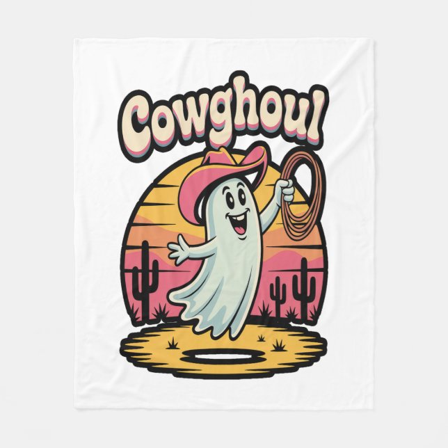 Cow Ghoul Halloween Spooky Fleece Blanket (Front)