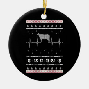 Cow Gift   Christmas Snow Heartbeat Cow Ceramic Ornament