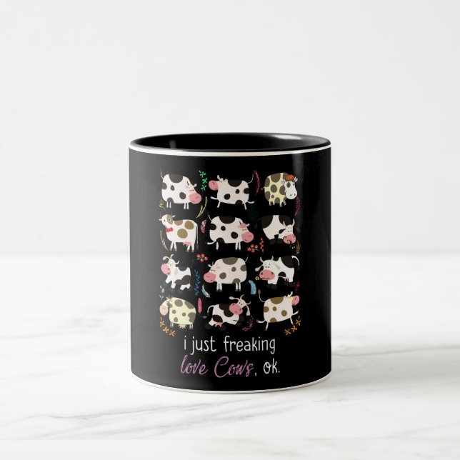 Cow Gift | I Just Freaking Love Cows OK Two-Tone Coffee Mug (Center)