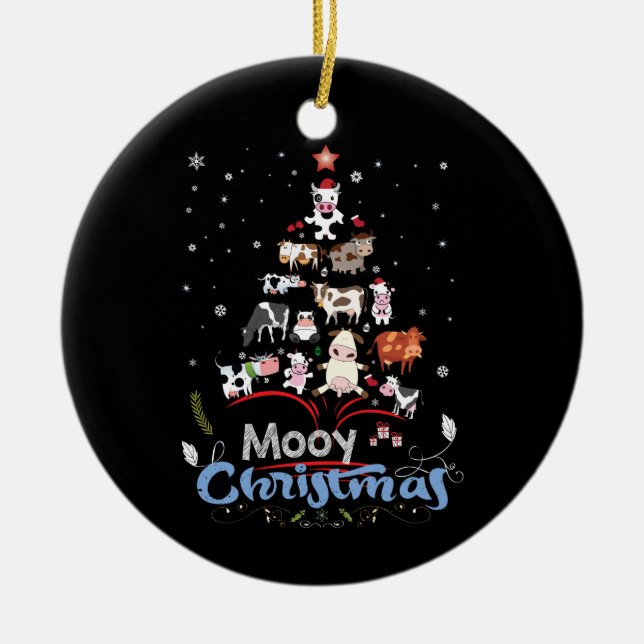 Cow Gift | Mooy Christmas Cow Lover Gift Ceramic Ornament (Front)
