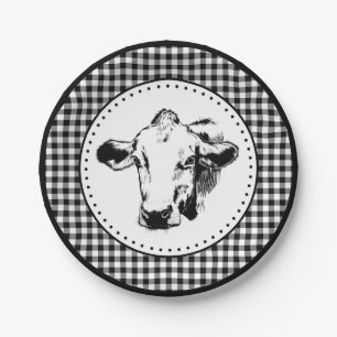Cow Gingham Farmhouse Paper Plate