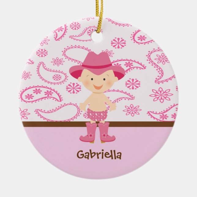 Cow-girl mignonne de bébé en ornement rose (Devant)