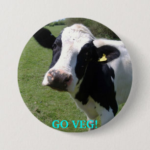 cow, GO VEG! 3 Inch Round Button