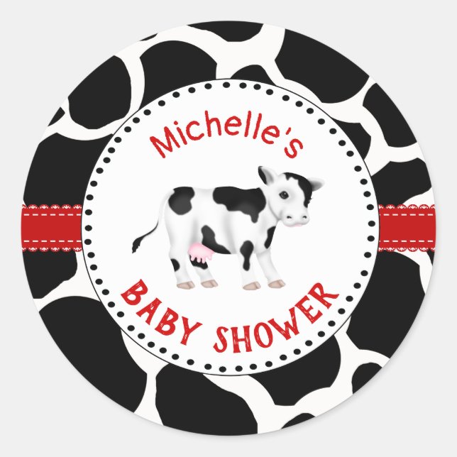 Cow Graphic Baby Shower Sticker Label (Front)