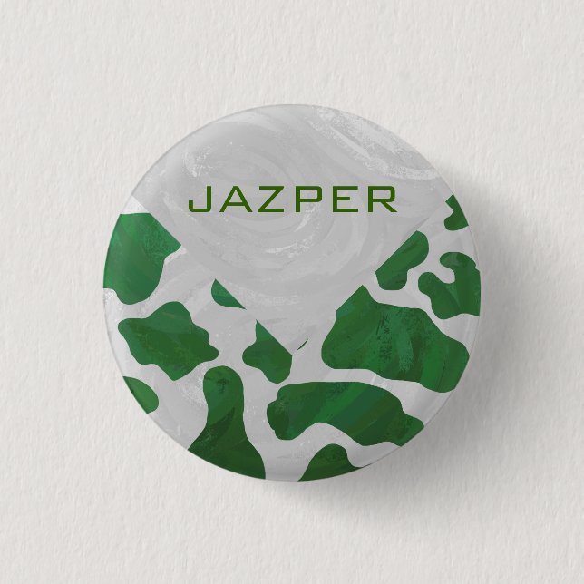Cow Green and White Monogram 1 Inch Round Button (Front)