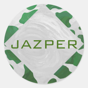 Cow Green and White Monogram Classic Round Sticker