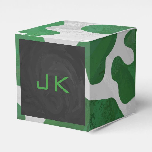 Cow Green and White Monogram Favor Box (Front Side)