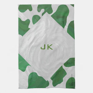 Cow Green and White Monogram Kitchen Towel