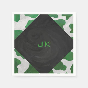 Cow Green and White Monogram Napkin