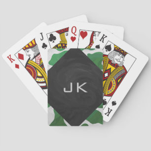 Cow Green and White Monogram Playing Cards
