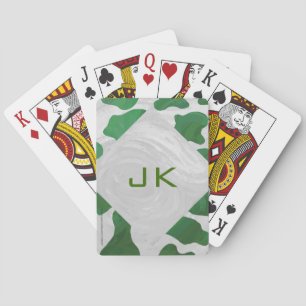 Cow Green and White Monogram Playing Cards
