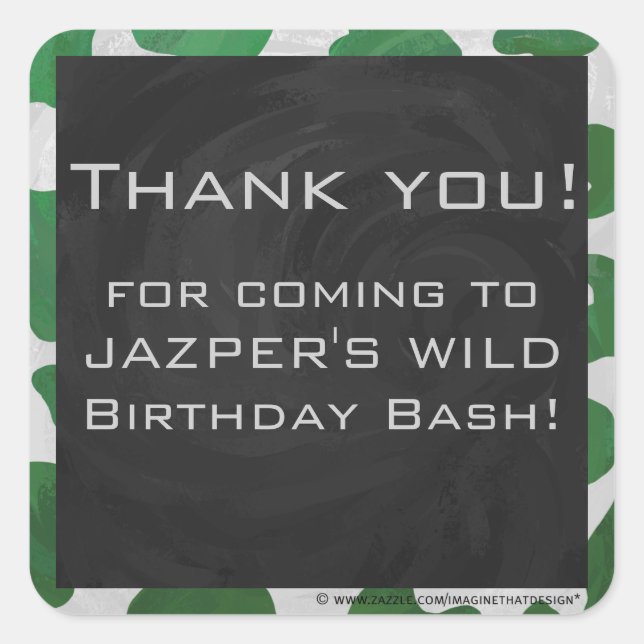 Cow Green and White Monogram Square Sticker (Front)