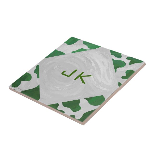 Cow Green and White Monogram Tile (Side)