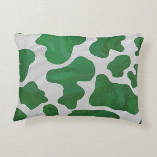 Cow Green and White Print Accent Pillow
