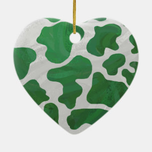 Cow Green and White Print Ceramic Ornament