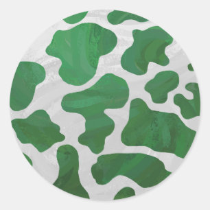 Cow Green and White Print Classic Round Sticker
