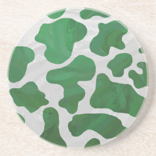 Cow Green and White Print Coaster
