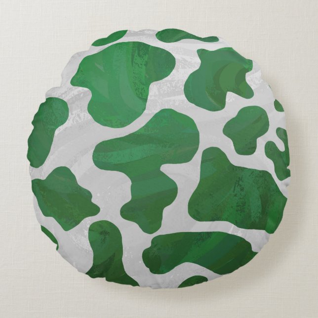 Cow Green and White Print Round Pillow (Front)