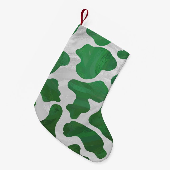 Cow Green and White Print Small Christmas Stocking (Front (Hanging))