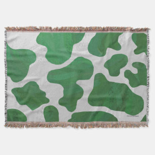 Cow Green and White Print Throw Blanket