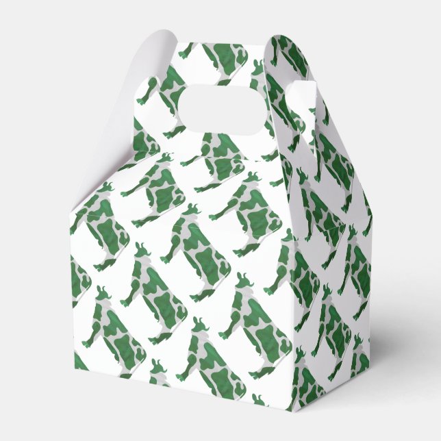 Cow Green and White Silhouette Favor Box (Front Side)