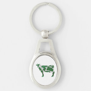 Cow Green and White Silhouette Keychain