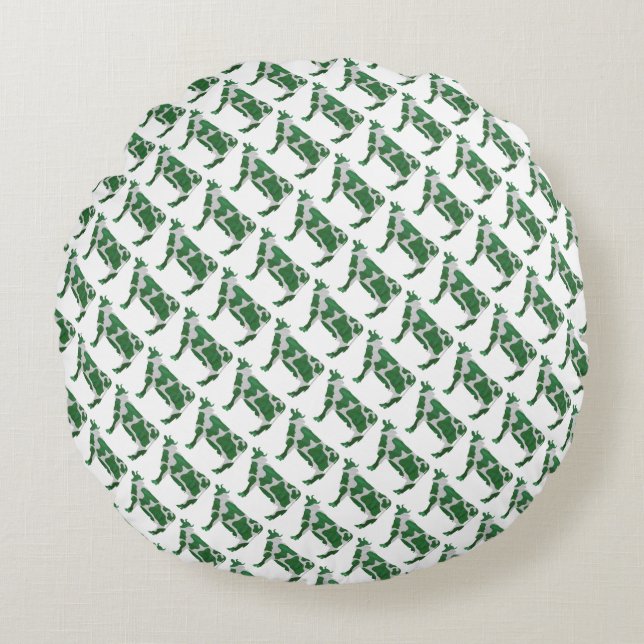 Cow Green and White Silhouette Round Pillow (Front)