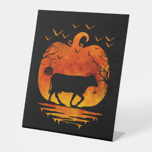 COW HALLOWEEN COSTUME PUMPKIN FALL SEASON PEDESTAL SIGN