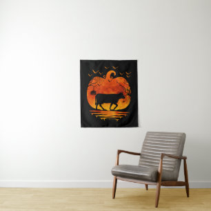 COW HALLOWEEN COSTUME PUMPKIN FALL SEASON TAPESTRY
