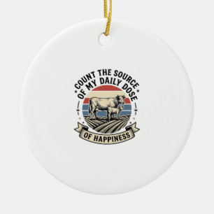 Cow Happiness Vintage Farm Vector Shirt Design_1 Ceramic Ornament