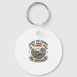 Cow Happiness Vintage Farm Vector Shirt Design_1 Keychain