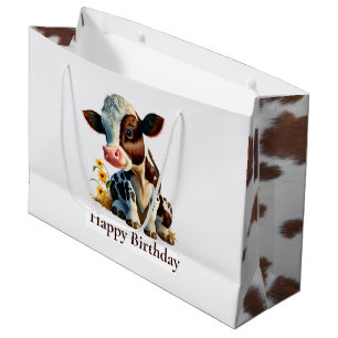 Cow Happy Birthday Daisy White Large Gift Bag
