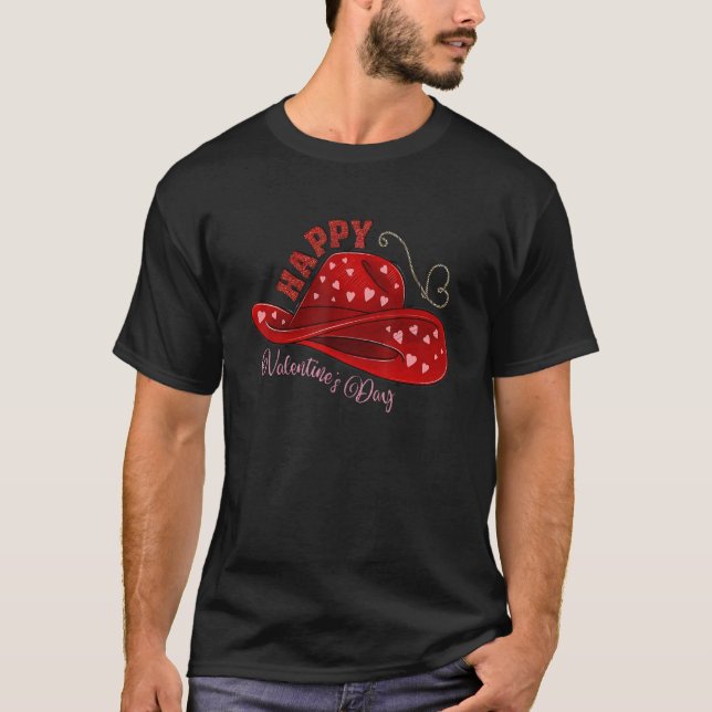 Cow Hat Valentine's Day Be Howdy Western Cowhide L T-Shirt (Front)