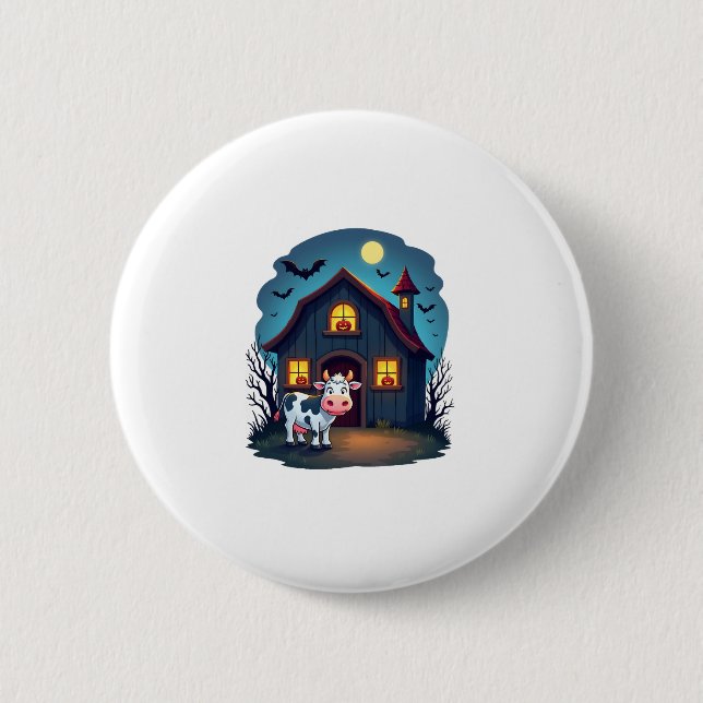 Cow & Haunted Barn 2 Inch Round Button (Front)