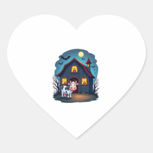 Cow & Haunted Barn Heart Sticker