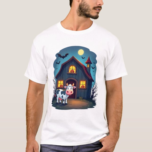 Cow & Haunted Barn T-Shirt (Front)