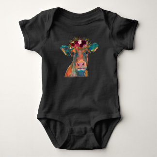 Cow Head Face Colourful Watercolor | Cow Gifts Baby Bodysuit