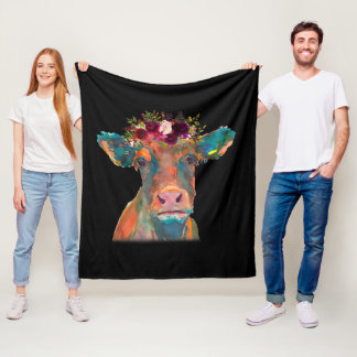 Cow Head Face Colourful Watercolor | Cow Gifts Fleece Blanket
