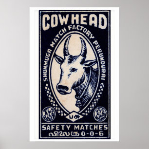 Cow Head Matchbox Art Print, Indian Vintage Folk A Poster